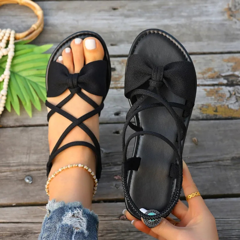 Women's Bow Solid Fish Mouth Open Toe Comfortable Lightweight Sandals Zpaxo black 43