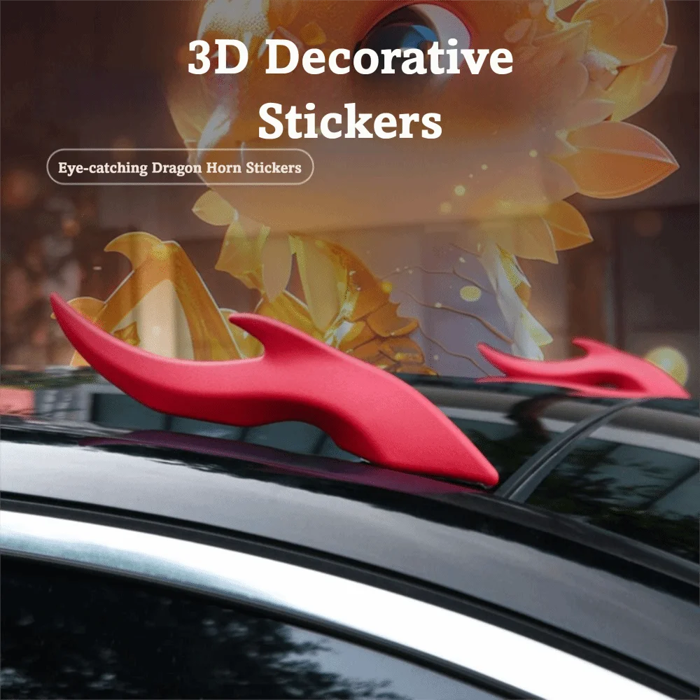 3D Stereo Dragon Horn Sticker Self-Adhesive Car Roof Decoration Universal Elasticity Silicone Fit Auto Ornaments Zpaxo