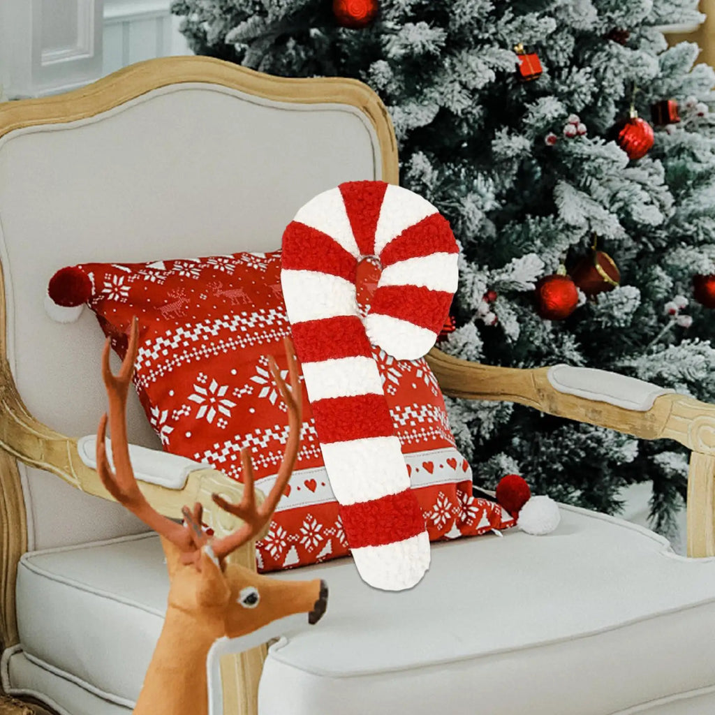 Candy Cane Pillow Christmas Holiday Plush Soft Decorative Cushion