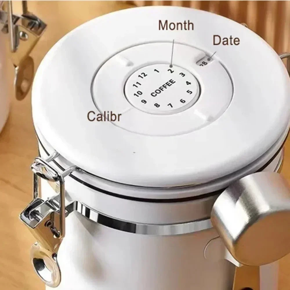 Stainless Steel Airtight Coffee Canister 1.2/1.5/1.8L | Date Tracker Coffee Storage Canister Zpaxo