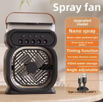 USB Spray Fan Desktop Night Light Humidifier Outdoor Office Water Replenishment and Spray Fan in One Fan all the year round Zpaxo As shown