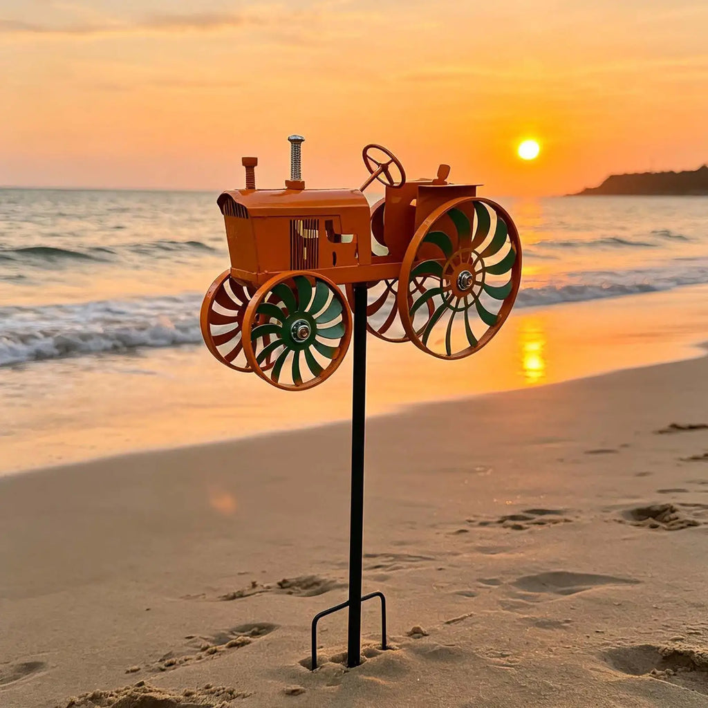 Wind Spinner Metal Tractor Rotating Wheels Outdoor Decor Spinners