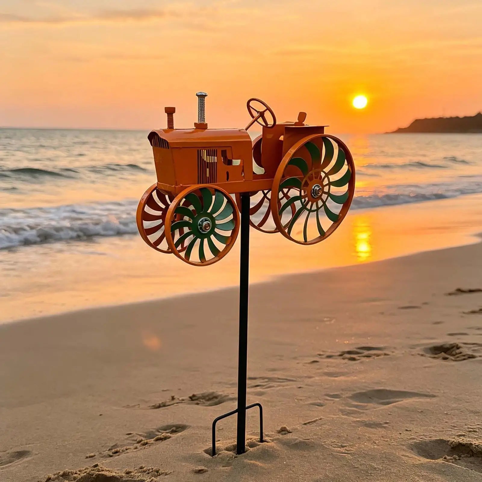 Wind Spinner Metal Tractor Rotating Wheels Outdoor Decor Spinners