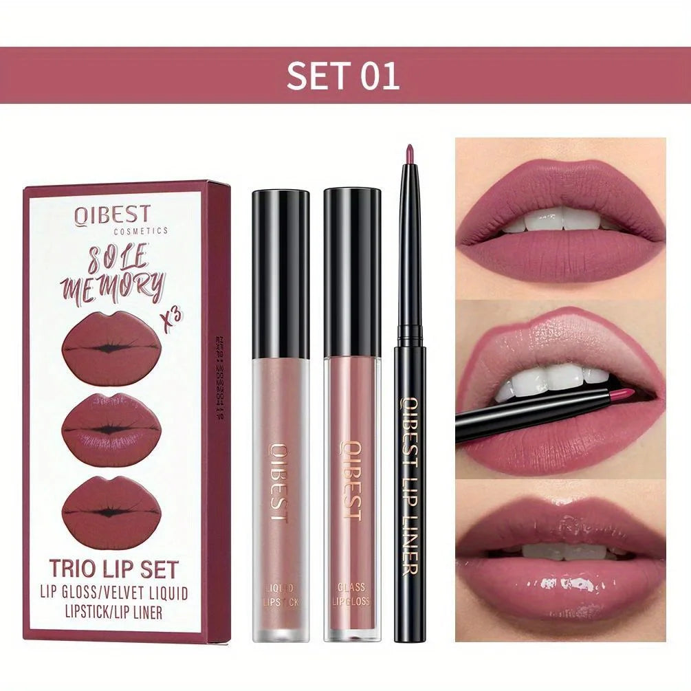 3 in 1 Lipstick and Lipliner Set, Long Lasting Waterproof Lip Stain Liquid Lipgloss Set for Women Halloween Gothic Makeup Zpaxo 01