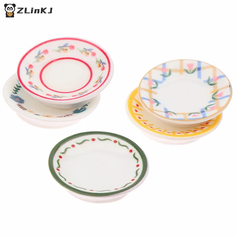 ▶5PCS 1:12 Dollhouse Mini Plates Dishes Model Dollhouse Simulation Kitchen Decoration Dolls House Accessories Pretend Play Toys Zpaxo