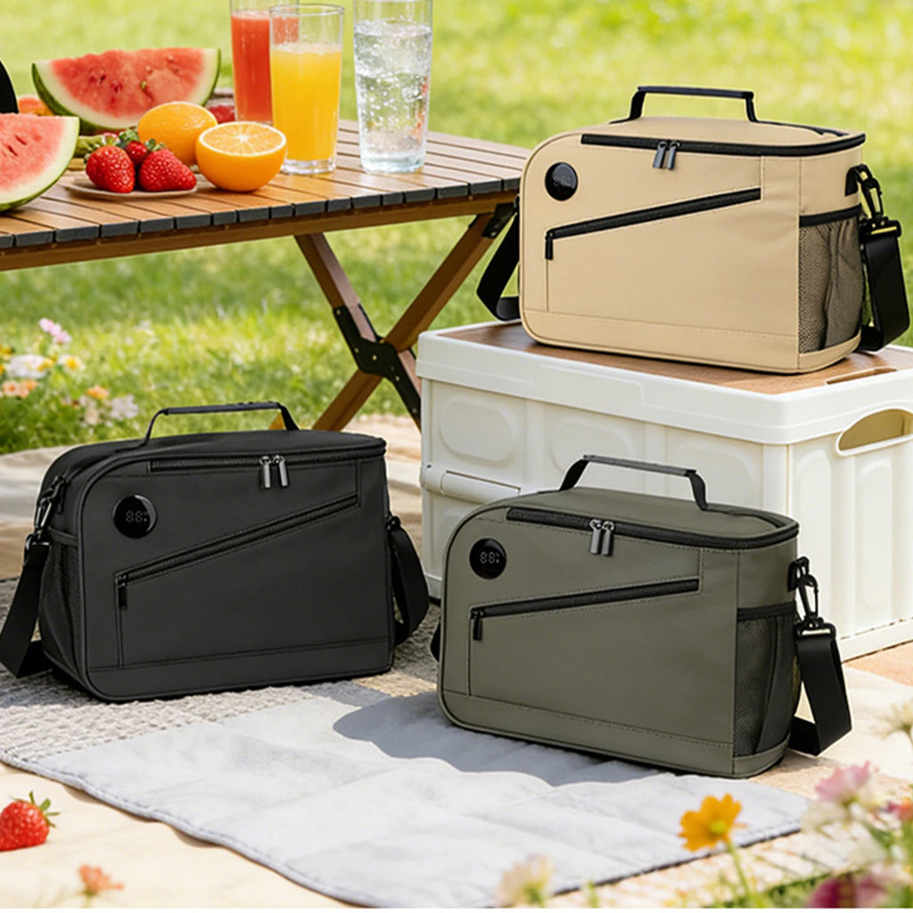 Cooler Bag Temperature Display Lunch Box Shoulder Strap Portable
