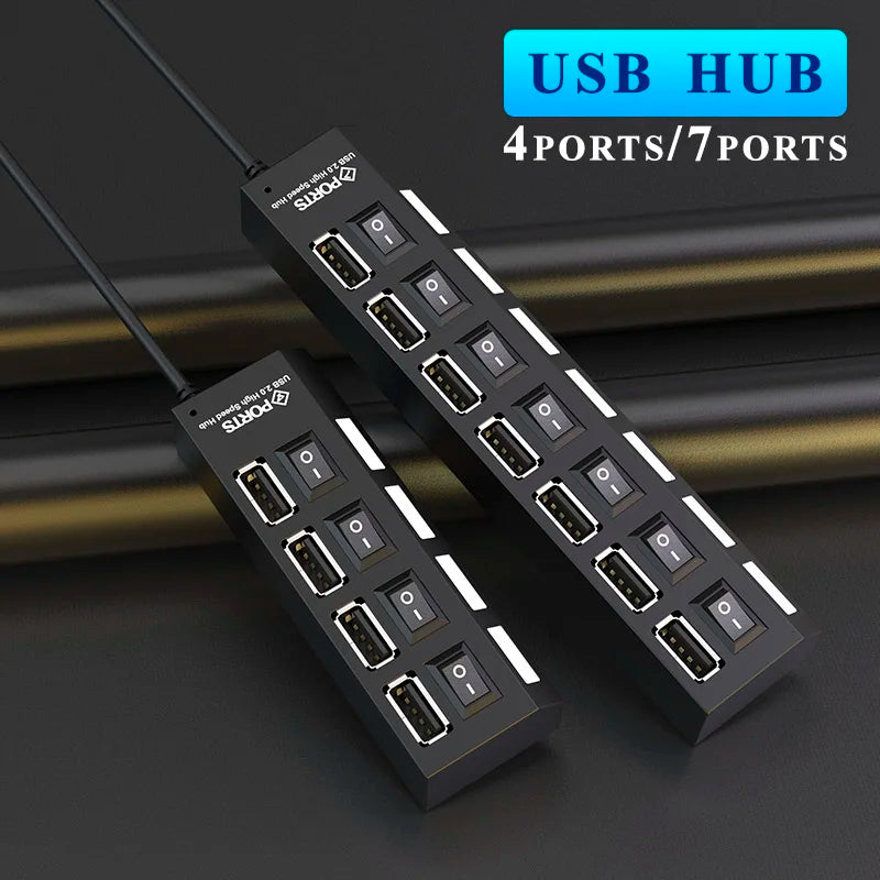USB HUB 4 7 Port Multiple Expander OFF Switch Multi Splitter 4ports Zpaxo