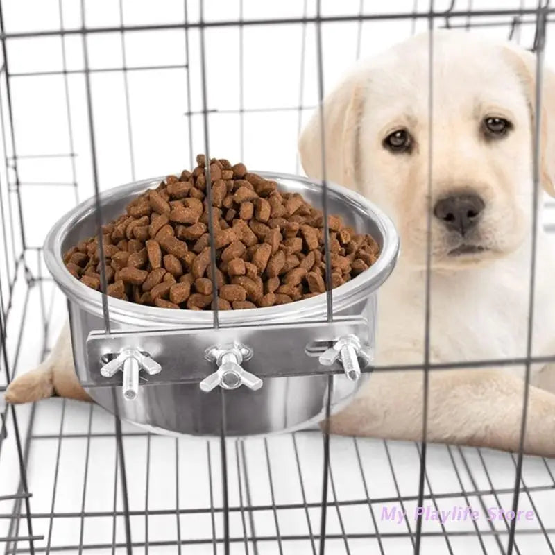 Pet Bowl Can Hang Stationary Dog Cage Bowls Stainless Steel Cats