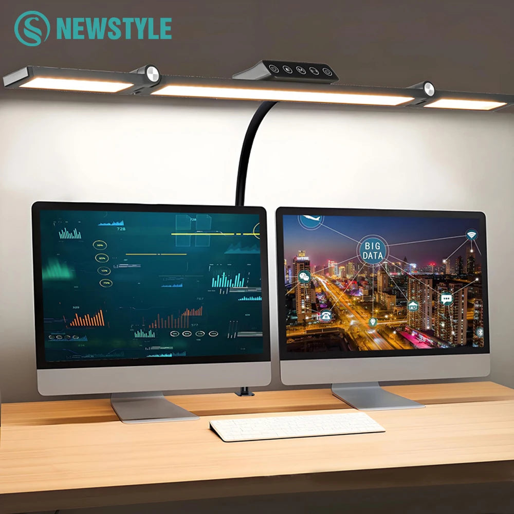 24W Ultra Bright LED Desk Lamp with Clamp 3 Head Automatic Dimming Atmosphere Lighting LED Table Lamps for Office Computer Dest Zpaxo