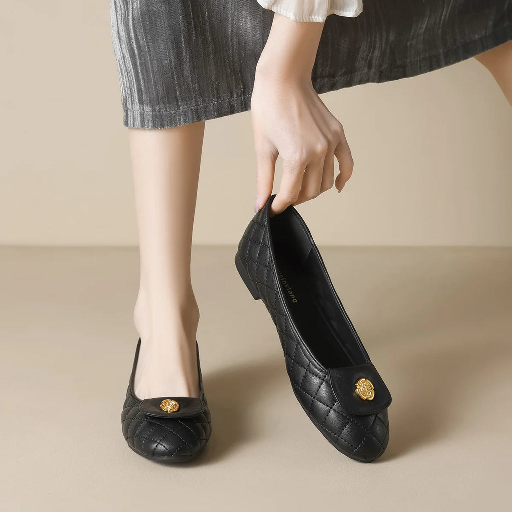 Flat Shoes Women 2025 Spring and Autumn Women Round Toe Black Shallow Mouth Flat Shoes Plus Size Women's Shoes Loafers Ladies Zpaxo