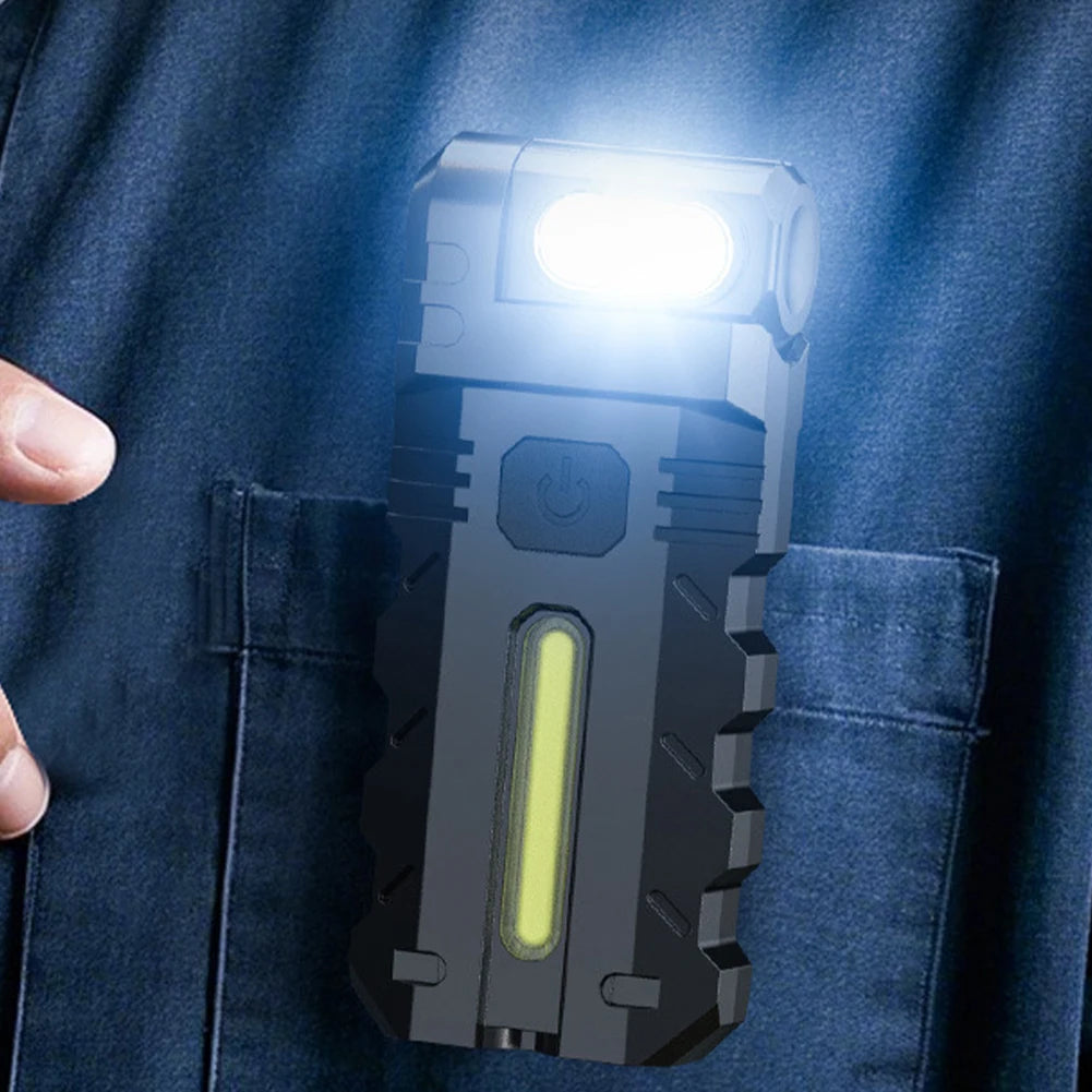 Magnetic LED Flashlight Compact Torch 180 Degree Rotating Head EDC