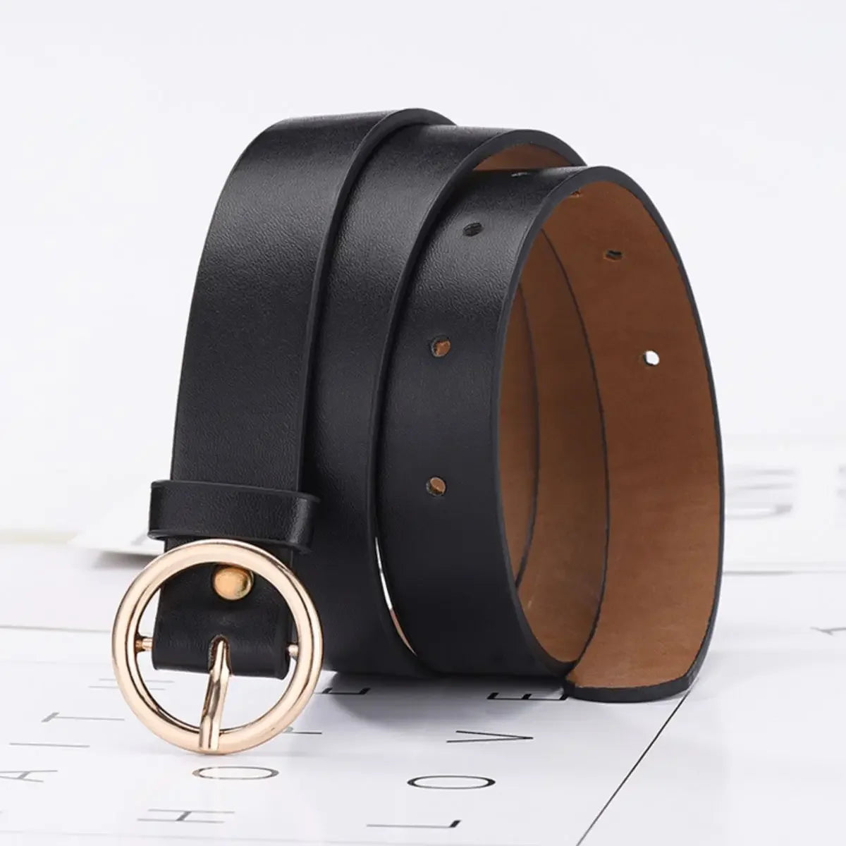 Women's Belt Fashionable Round Buckle Jeans Cargo Pants Skirt Thin