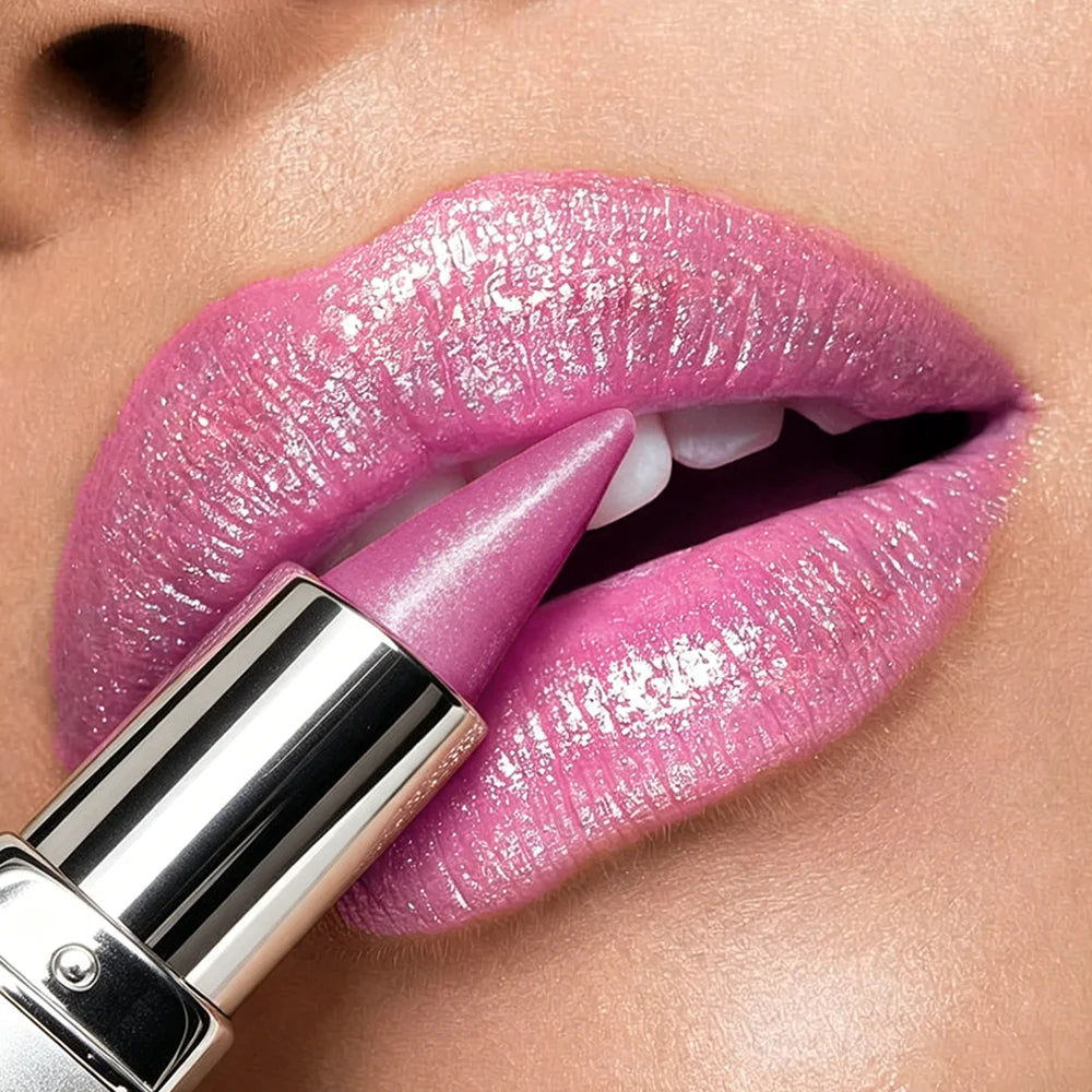 JUJU DREAM Elegant Pink Glitter Lipstick, Pearlescent Metallic Shine, Waterproof Long-Wear Lip Makeup for Women Zpaxo