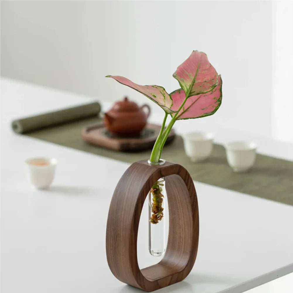 Solid Wood Flower Utensil Creative Flower Arrangement Simple Glass Plant Flower Insert Mini Water-grown Vase Zpaxo