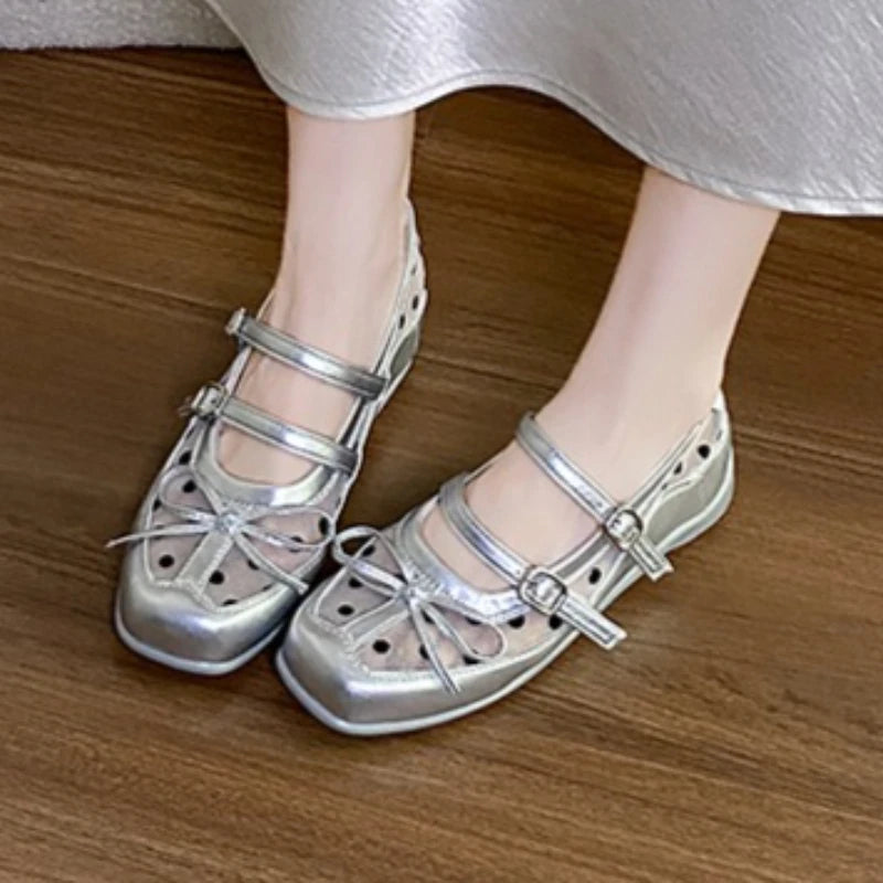 2026 Summer Women's Bow Embellishment Wave Point Comfortable Single Zpaxo