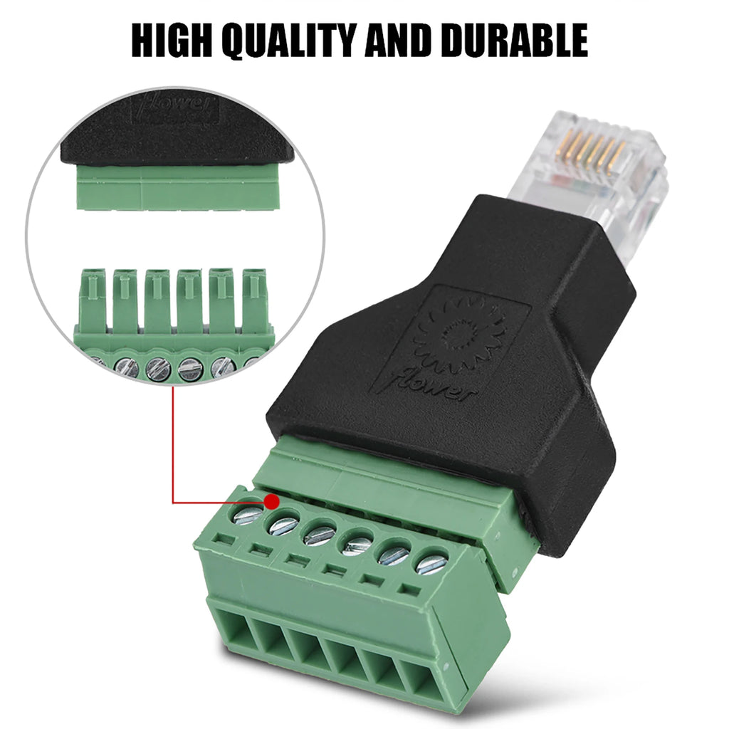 Adapter Connector Plastic Ethernet RJ12 6P6C Male to 6 Pin Screw Terminals Adapter Connector Zpaxo