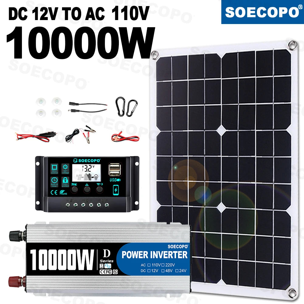 Complete Off-Grid System 1100W Rated DC12V to 220V/110V Inverter+Solar Panel+100A Controller for Home Cabin RV | CE Certified Zpaxo 110V solar kit