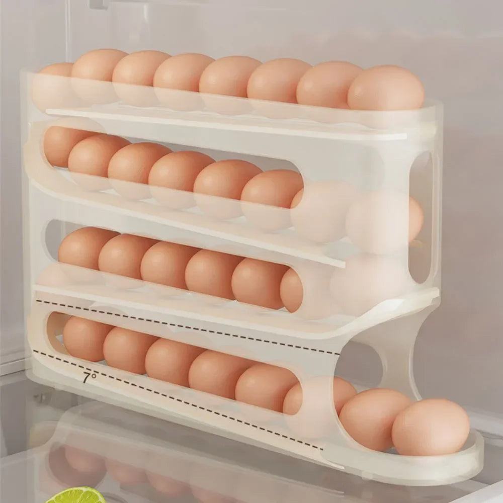 4 Layers Automatic Rolling Egg Holder Rack Fridge Egg Storage Box Container Kitchen Refrigerator Egg Dispenser Fridge Organizer Zpaxo