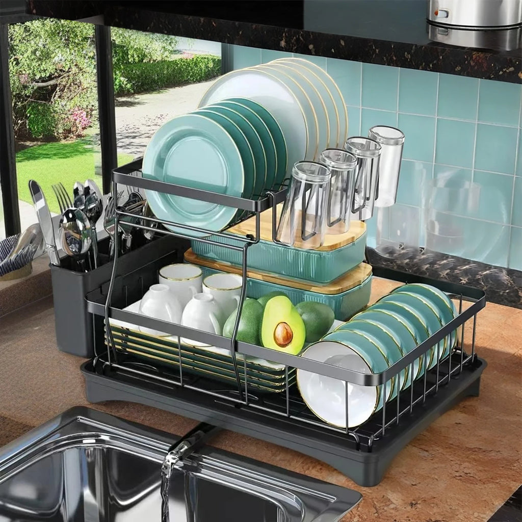 Large 2-tier dish drying rack for kitchen countertops, removable large-capacity dish draining rack Zpaxo