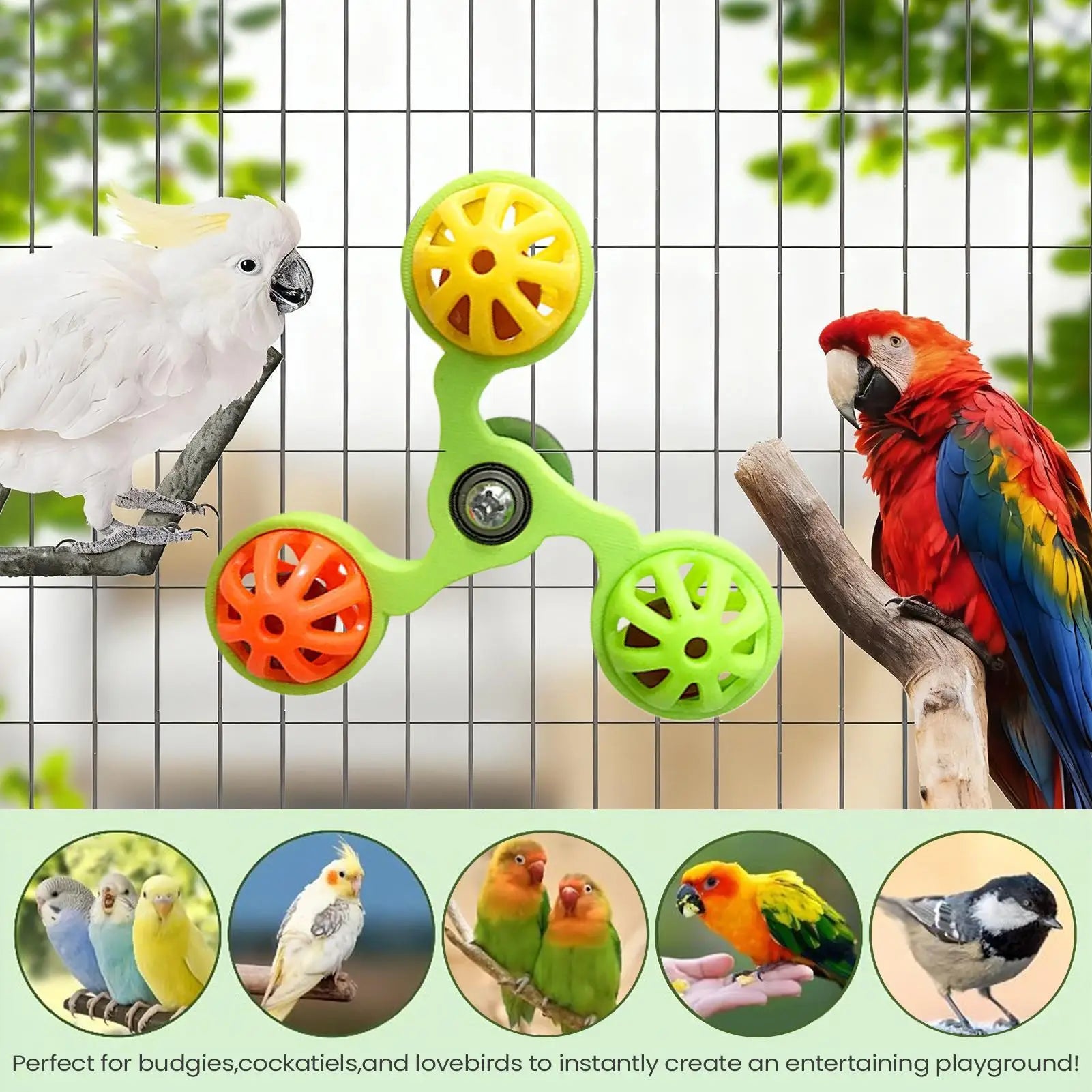Bird Toys Fun Rotating Windmill with 3 Bells Bird Cage Toys for Parakeet Conure Cockatiel Lovebird Enrichment Play Chewing Zpaxo