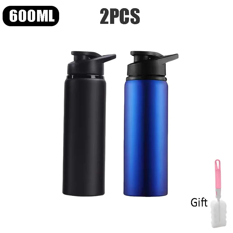 Large Capacity Stainless Steel Sports Water Bottle Outdoors Camping Zpaxo Blue and Black 2PCS 600ml