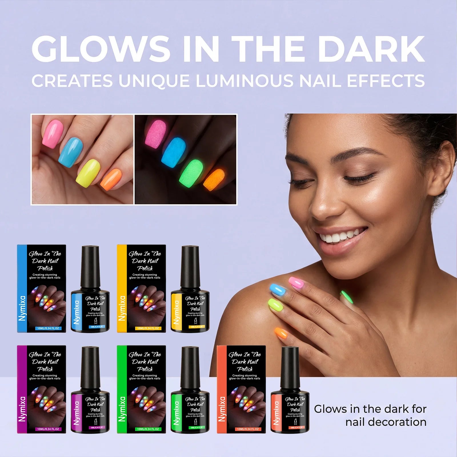 Glow in the Dark Fluorescent Nail Polish Set – 5 Neon Colors Gel Nail Polish Set Zpaxo