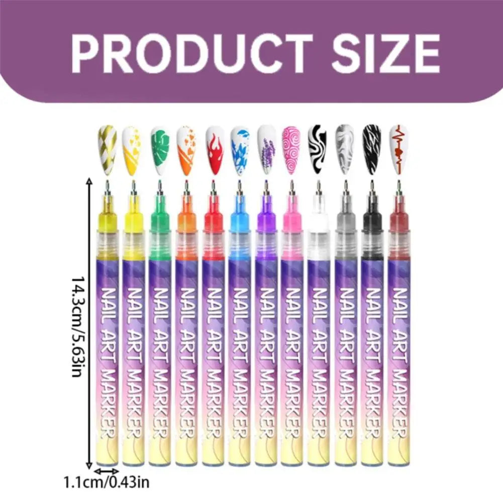 12 Colors 3D Nail Graffiti Pen Set 12Pcs Waterproof Quick Drying Acrylic Dotting Liner DIY Artistic Beauty Nail Tool Zpaxo
