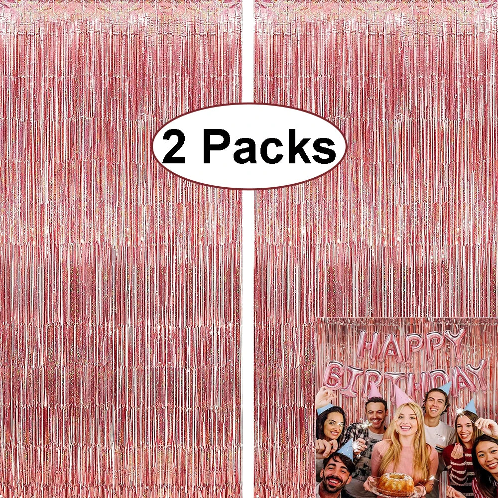 Rose Gold Foil Curtain Backdrop Metallic Tinsel Fringe Curtains