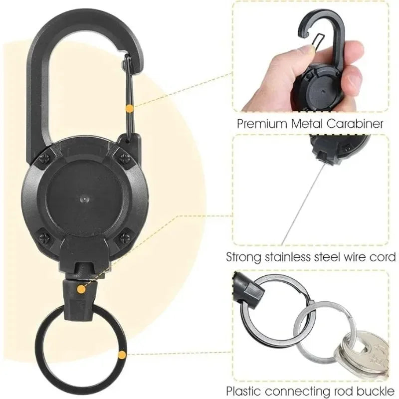 Retractable Keychain Heavy Duty Pull Carabiner Key Chains Strong Steel Wire Rope Buckle Spring Key Ring Outdoor Sporty Keychain Zpaxo