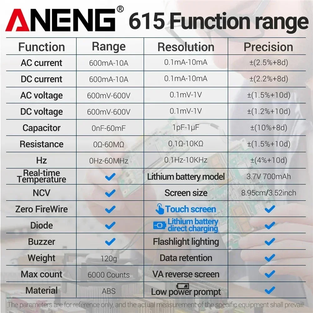 Rechargeable 6000 Counts Multitester ANENG 615 Test Tools Digital