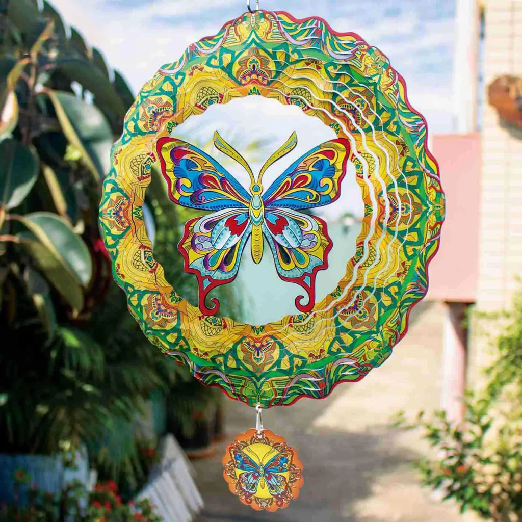 Butterfly Wind Spinner Outside Rustic Metal Patio Decor Sculpture
