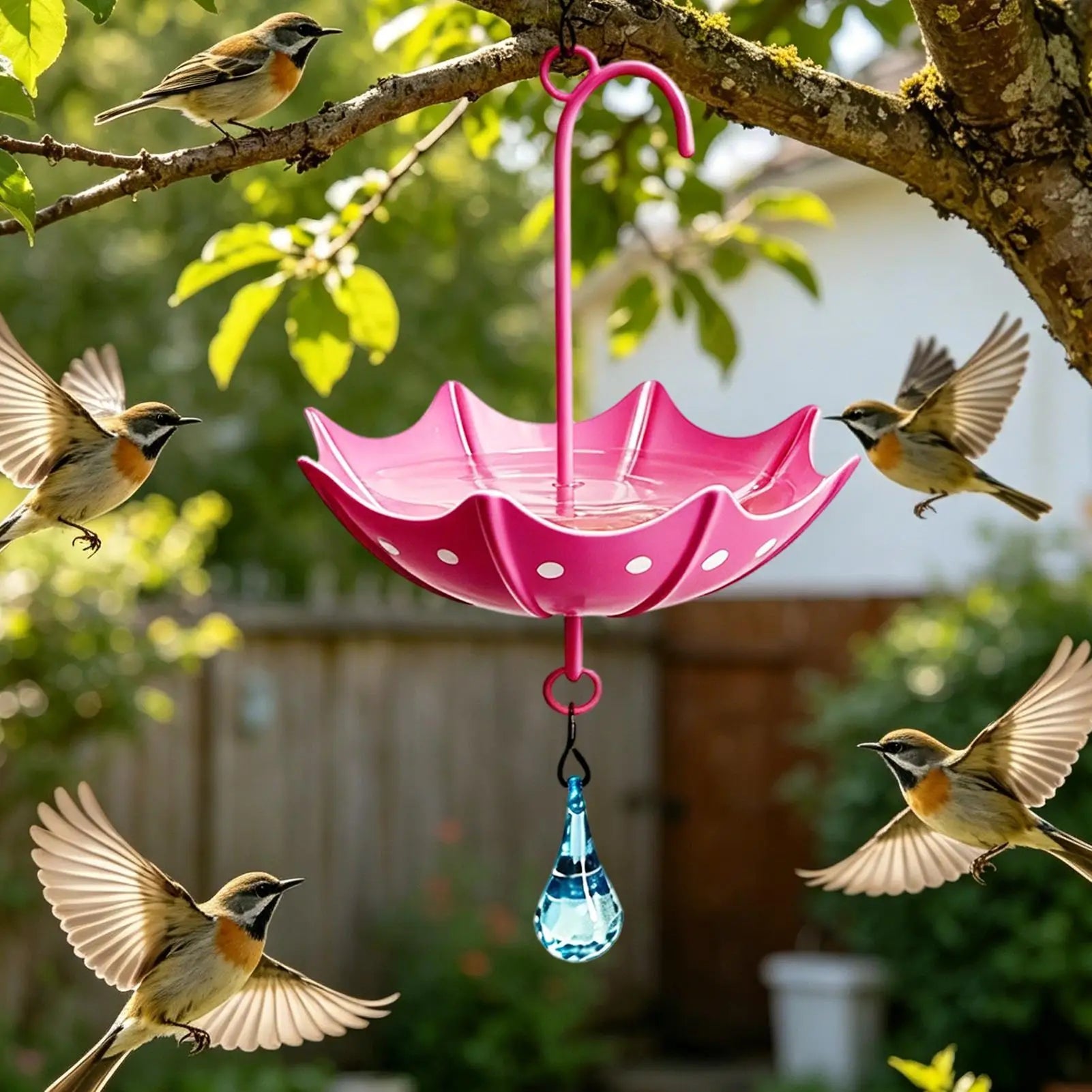 Umbrella Hanging Bird Bath & Hummingbird Feeder for Garden Hanging Bird Bath Zpaxo