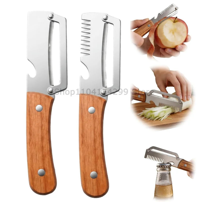MultiFunction Vegetable Peeling Knife Stainless Steel Kitchen Knife for Peeling Professional Fruit Knife Paring Specific Peeler Zpaxo wood mix-2PCS