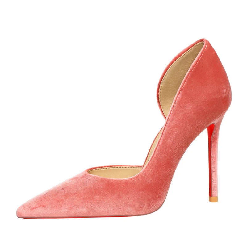 Womens Burgundy Velvet Pointed Toe Stiletto Heel Pumps Cut Out Heels Zpaxo
