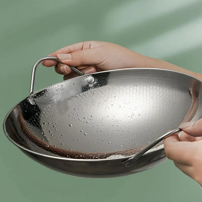 1pc 29cm/11inch stainless steel honeycomb skillet non-stick with handle scratch-resistant cooking pasta steak porridge ramen Zpaxo