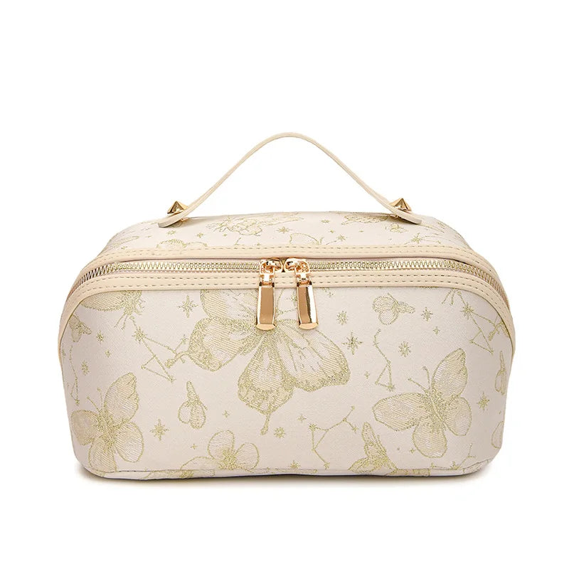 Chinese Style Embroidered Makeup Bag for Women, New Ins Large Capacity Commuting Storage Bag, Home High-end Handheld Wash Bag Zpaxo White