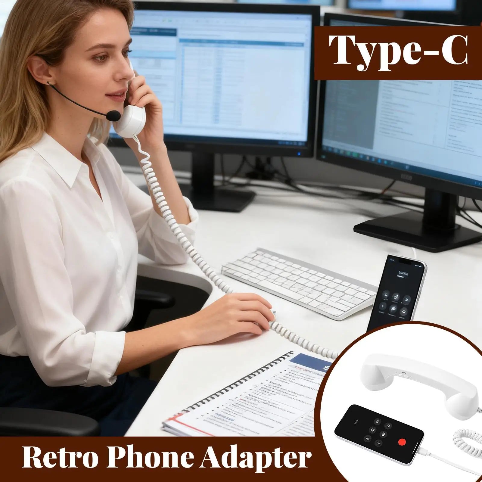Type-c Retro Phone Adapter Landline Converter Microphone Handset
