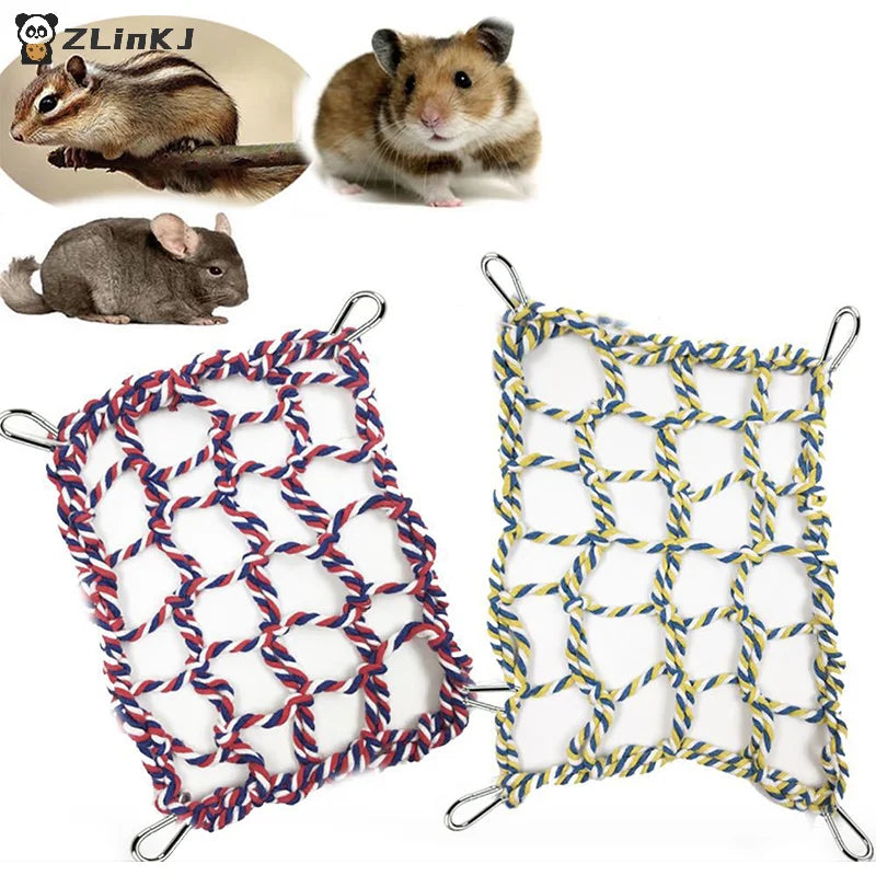▶1Pcs Fun Hanging Play Sleep Gear Trending Pet Hammock Net Sturdy Braided Bed For Small Pets Parrots Guinea Pigs Zpaxo