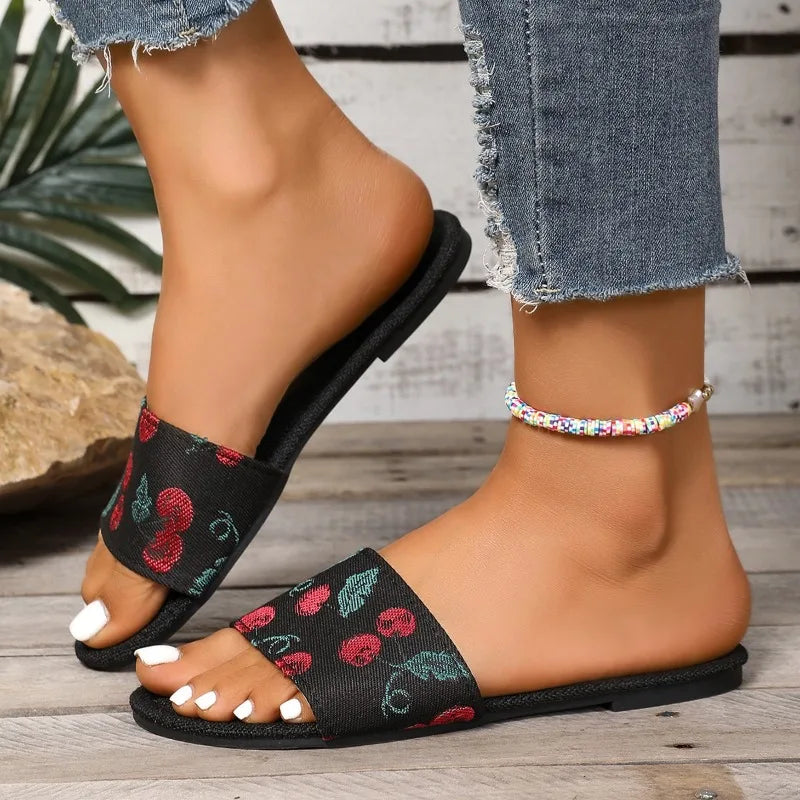 2025 Women Summer Casual Slides Comfortable Striped Bow Linen Flip