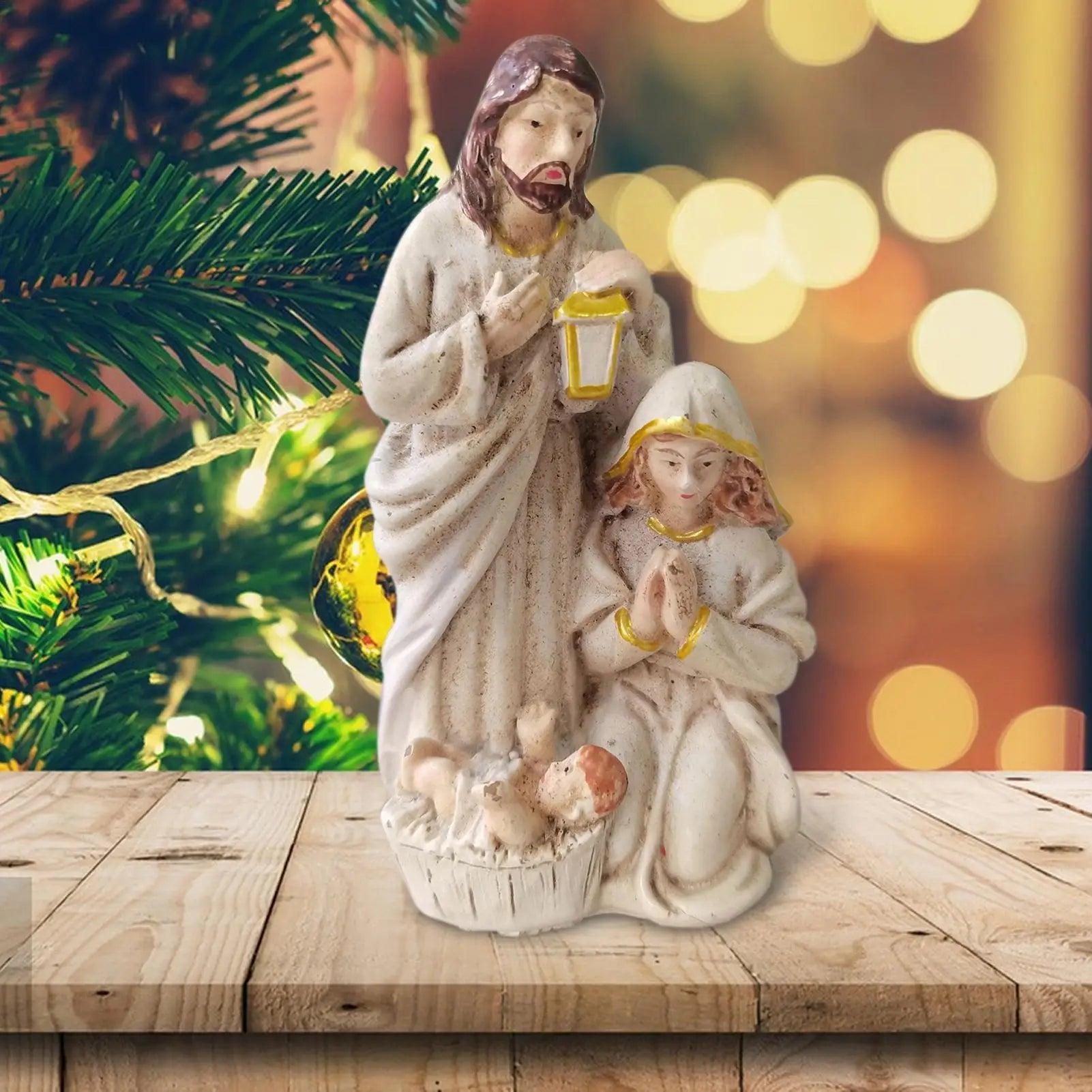 Resin Nativity Scene Statue Holy Family Catholic Figurine Tabletop