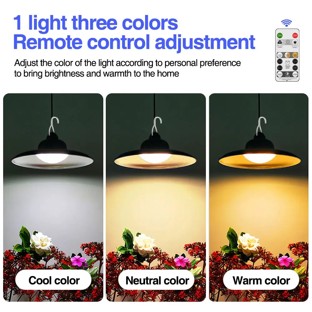 Solar Pendant Lights Remote Control Dimmable 3000K-6000K Outdoor Zpaxo