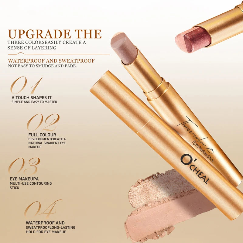 Three Matte Pearlescent Eye Shadow Stick Waterproof Durable Gloss