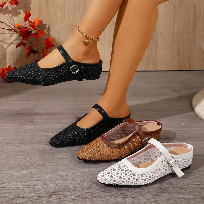 Summer Mid Heels Women's Slippers 2026 Fashion Breathable Mesh Ballet Zpaxo