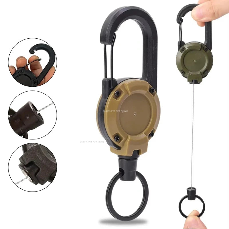Extendable Retractable Holders KeyChain Carabiner Holder Heavy Duty Clip with Carabiner Key Chain Spring Key Ring Outdoor Tool Zpaxo Khaki 4PCS