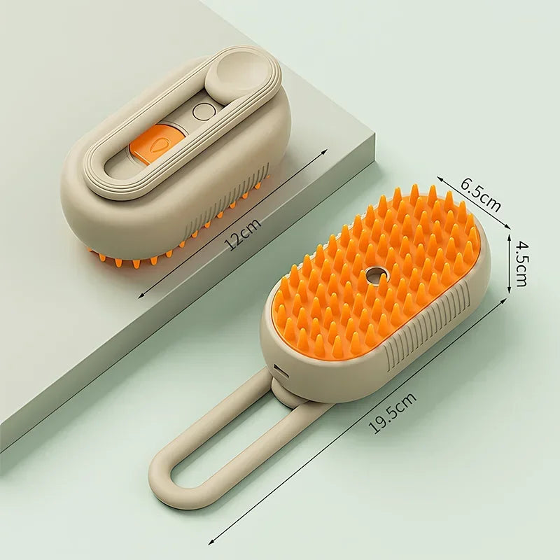 3 in 1 Pet Electric Steam Brush Cat and Dog Cleaning Spray Massage Grooming Comb Retractable Handle Pet Hair Removal BeautyBrush Zpaxo Khaki 1