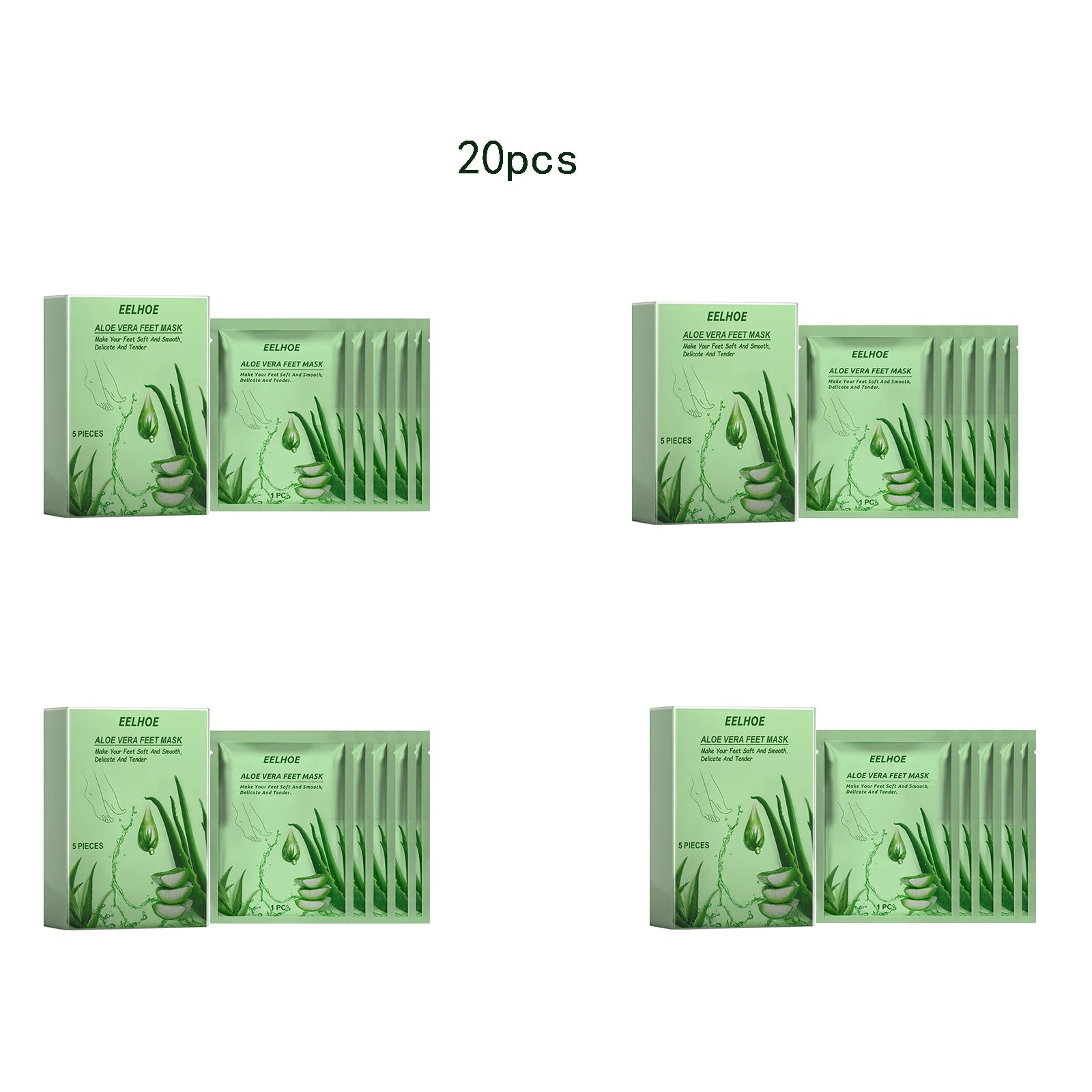 EELHOE Aloe Vera Exfoliating Foot Mask – Peel & Soften Heels Exfoliating Foot Mask Zpaxo 20pcs boxed