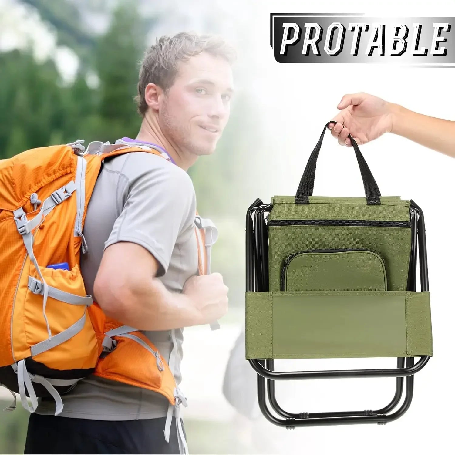Portable Folding Fishing Chair with Cooler Bag & Backrest 2-Pack
