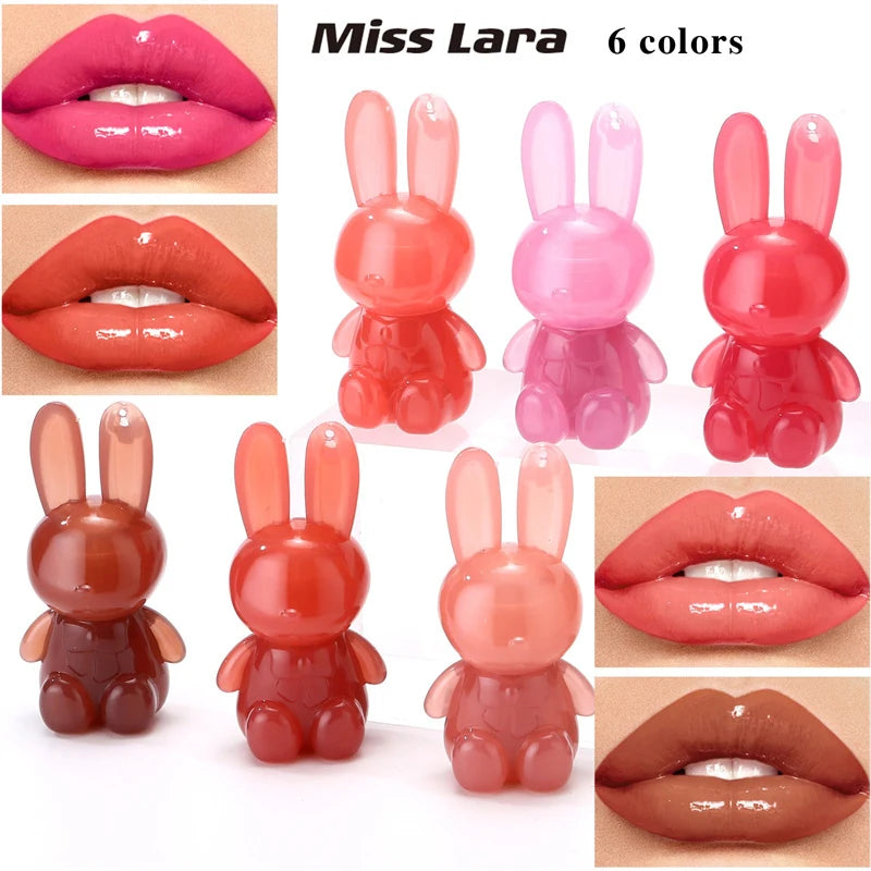 Watery Crystal Clear Jelly Rabbit Lip Gloss Long-lasting Moisturizing Smooth Shimmering Lip Hydrating Liquid Fruit Lip Tint Zpaxo