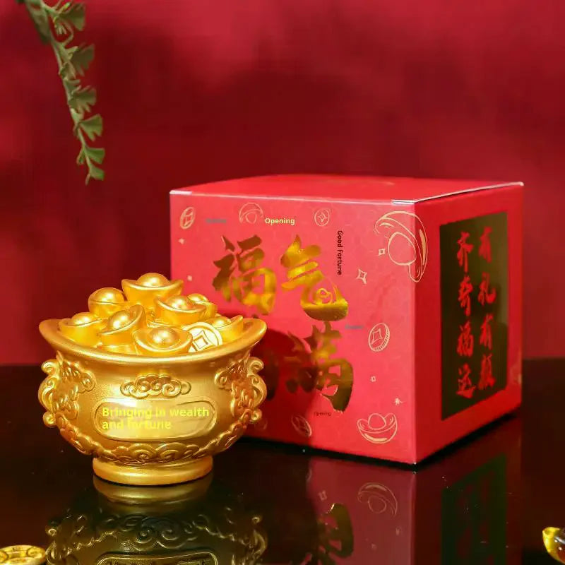 1Pcs Prosperity Sculpture Centerpiece Treasure Basin Statue For Office Shelf Desk Tabletop Art Craft Ornament Home Decorations Zpaxo