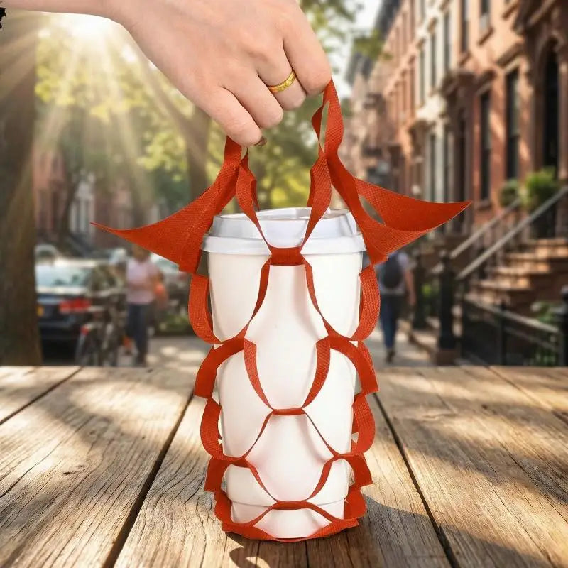 Reusable Beverage Carrier Non Woven Water Cup Tote Decorative Milk Tea Drink Bag for School Picnic and Shops Zpaxo